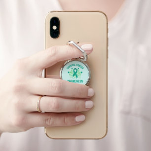 Cervical Cancer Awareness Floral Teal Ribbon Phone Ring Stand