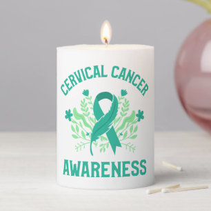 Cervical Cancer Awareness Floral Teal Ribbon Pillar Candle