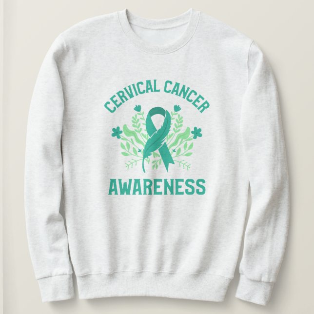 Cervical Cancer Awareness Floral Teal Ribbon Sweatshirt (Design Front)