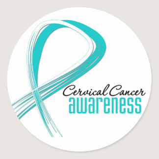 Cervical Cancer  Awareness Grunge Ribbon Classic Round Sticker