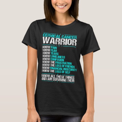 Cervical Cancer Awareness I know Pain Teal Ribbon T_Shirt