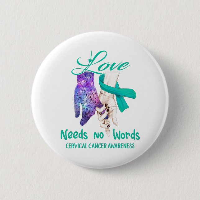 Cervical Cancer Awareness Love Needs No Words Button (Front)