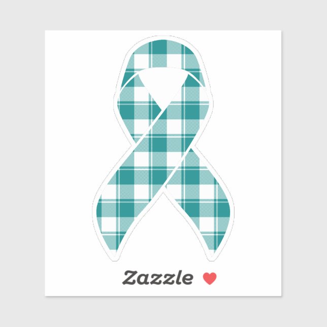 Cervical Cancer Awareness Plaid Teal Ribbon Sticker (Sheet)