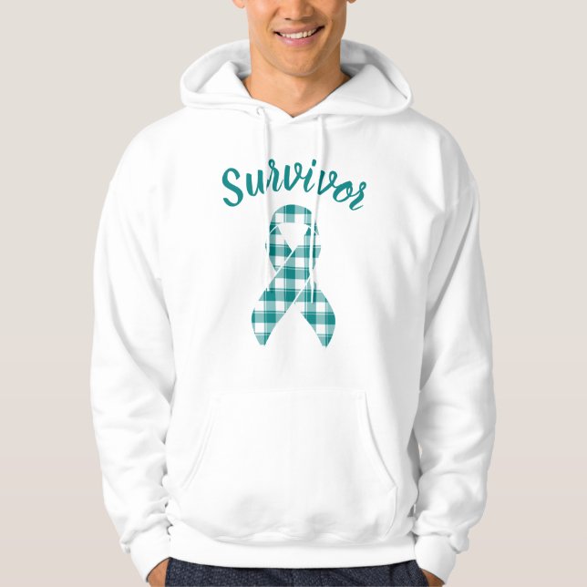 Cervical Cancer Awareness Plaid Teal Survivor Hoodie (Front)