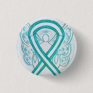 Cervical Cancer Awareness Ribbon Angel Button Pin