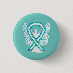 Cervical Cancer Awareness Ribbon Angel Button Pin