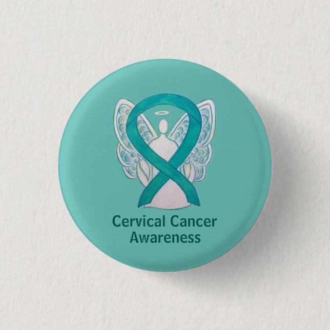 Cervical Cancer Awareness Ribbon Angel Button Pins (Front)