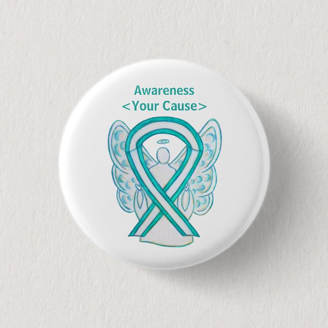 Cervical Cancer Awareness Ribbon Angel Pin Button (Front)
