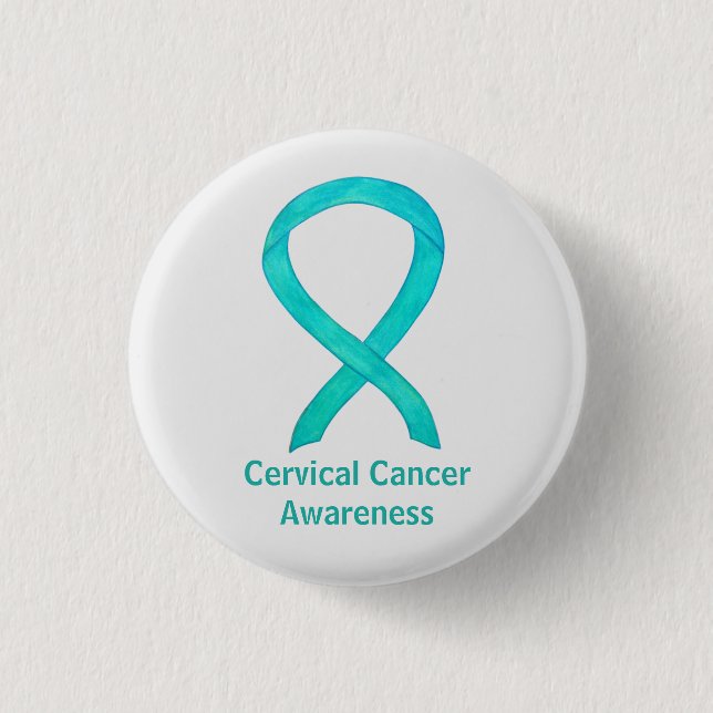 Cervical Cancer Awareness Ribbon Custom Button Pin (Front)