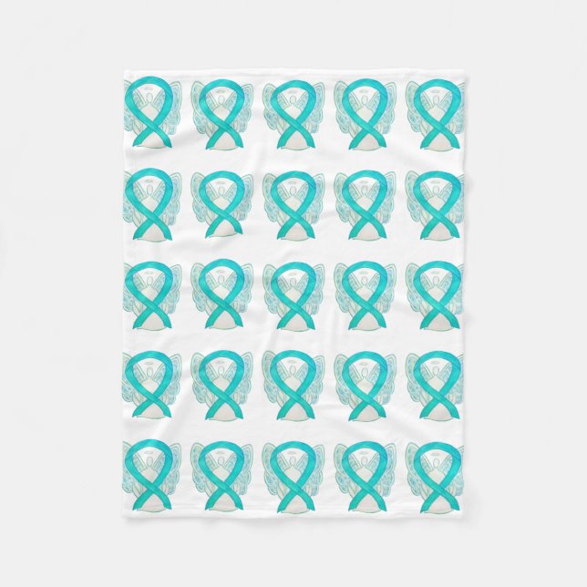 Cervical Cancer Awareness Ribbon Fleece Blankets (Front)