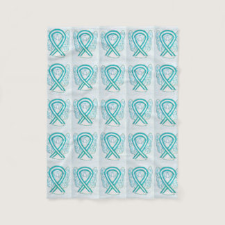 Cervical Cancer Awareness Ribbon Fleece Blankets