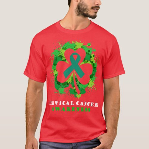 Cervical Cancer Awareness Ribbon Shamrock Saint Pa T_Shirt