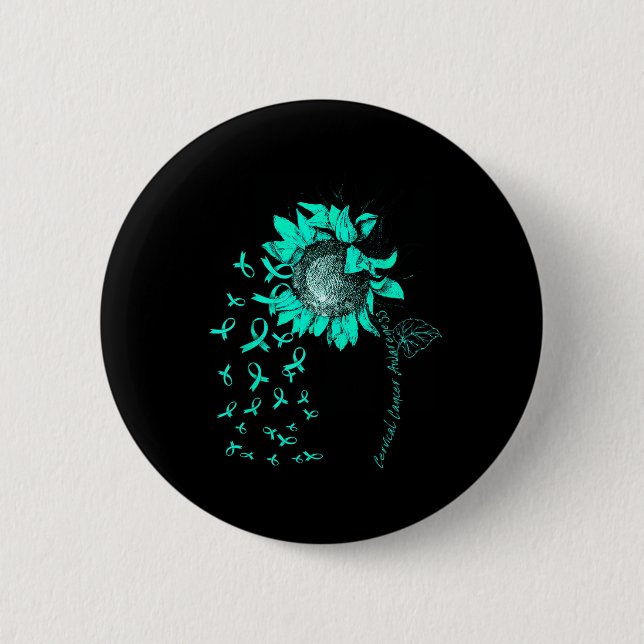 Cervical Cancer Awareness Sunflower Teal Ribbon  Button (Front)