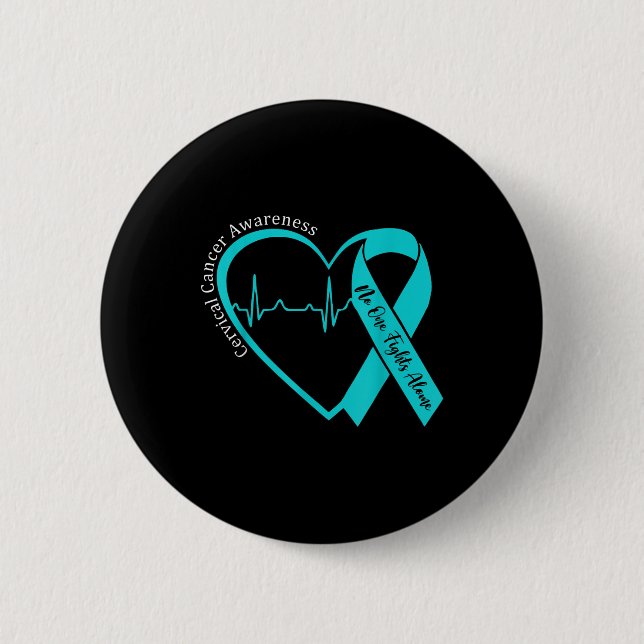 Cervical Cancer Awareness Support Heart Teal Men W Button (Front)
