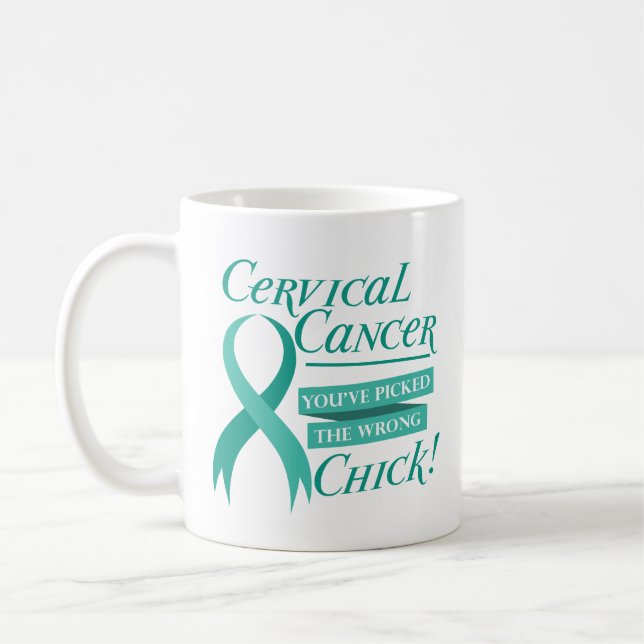 Cervical Cancer Awareness Teal Ribbon Coffee Mug (Left)