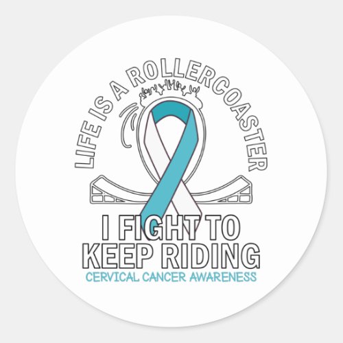 Cervical cancer awareness white teal ribbon classic round sticker