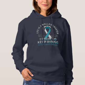 Cervical cancer awareness white teal ribbon hoodie