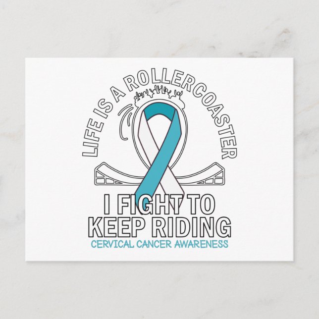 Cervical cancer awareness white teal ribbon postcard (Front)