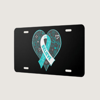 Cervical Cancer Believe Ribbon Heart License Plate