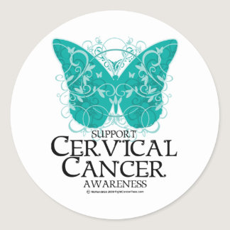 Cervical Cancer Butterfly Classic Round Sticker