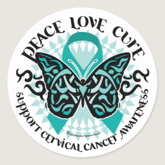 Cervical Cancer Butterfly Tribal 2 Classic Round Sticker