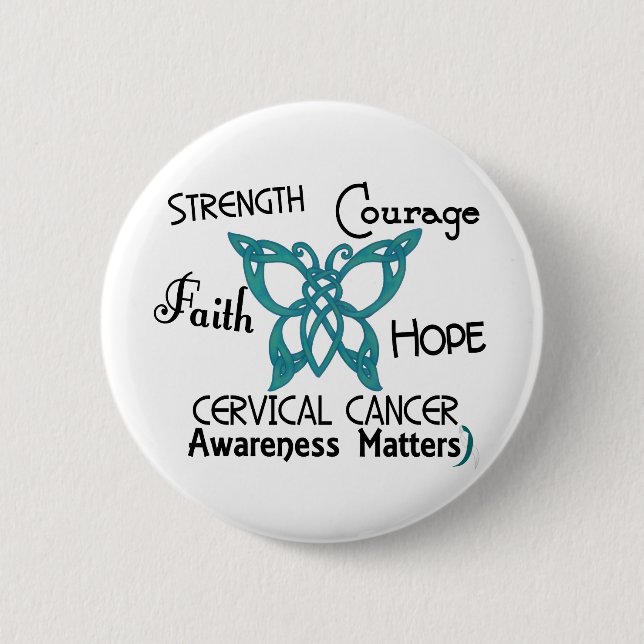 Cervical Cancer Celtic Butterfly 3 Pinback Button (Front)