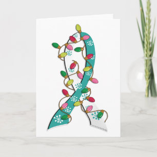 Cervical Cancer Christmas Lights Ribbon Holiday Card