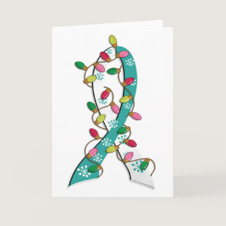 Cervical Cancer Christmas Lights Ribbon Holiday Card