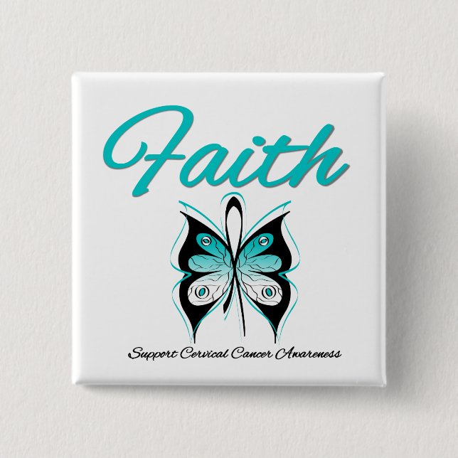 Cervical Cancer Faith Butterfly Ribbon Pinback Button (Front)