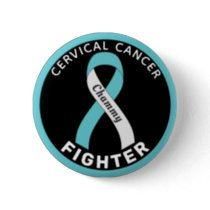 Cervical Cancer Fighter Ribbon Black Button