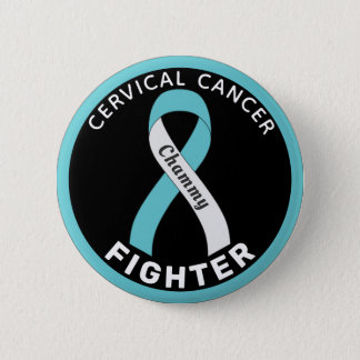 Cervical Cancer Fighter Ribbon Black Button