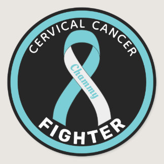 Cervical Cancer Fighter Ribbon Black Round Sticker