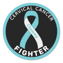 Cervical Cancer Fighter Ribbon Black Round Sticker