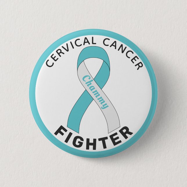 Cervical Cancer Fighter Ribbon White Button (Front)