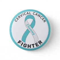 Cervical Cancer Fighter Ribbon White Button