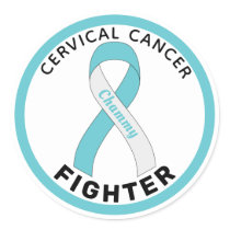Cervical Cancer Fighter Ribbon White Round Sticker