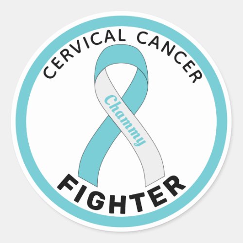 Cervical Cancer Fighter Ribbon White Round Sticker