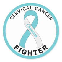 Cervical Cancer Fighter Ribbon White Round Sticker
