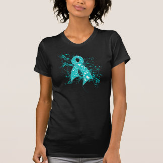 Cervical Cancer Floral Swirls Ribbon T-Shirt