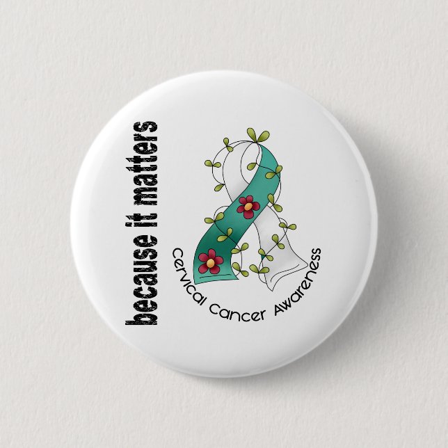 Cervical Cancer Flower Ribbon 3 Pinback Button (Front)