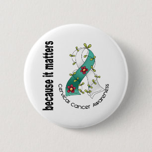 Cervical Cancer Flower Ribbon 3 Pinback Button