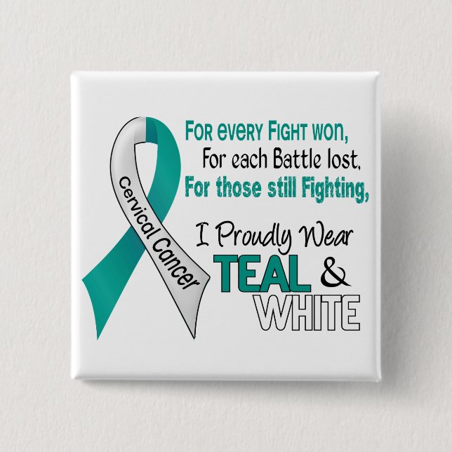 Cervical Cancer I Proudly Wear Teal and White 1 Pinback Button (Front)