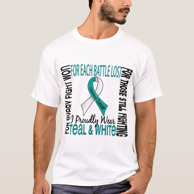 Cervical Cancer I Proudly Wear Teal And White 2 T-Shirt (Front)
