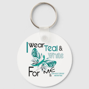CERVICAL CANCER I Wear Teal and White For ME 45 Keychain