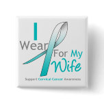 Cervical Cancer I Wear Teal and White For My Wife Button
