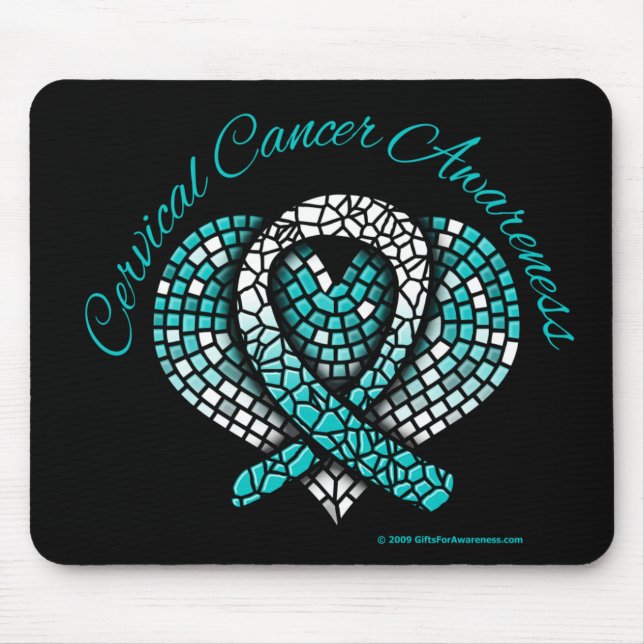 Cervical Cancer Mosaic Heart Ribbon Mouse Pad (Front)