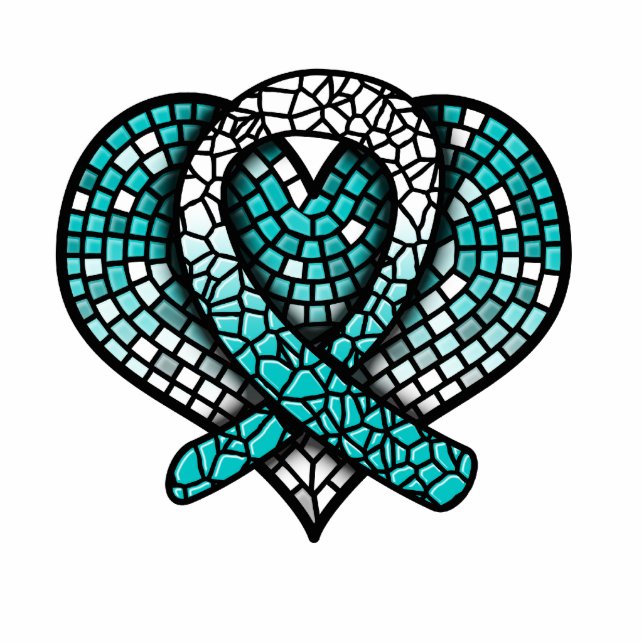 Cervical Cancer Mosaic Heart Ribbon Sculpture (Front)