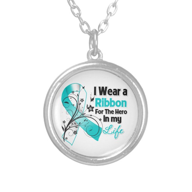 Cervical Cancer Ribbon Hero in My Life Silver Plated Necklace (Front)