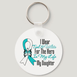 Cervical Cancer Ribbon My Hero My Daughter Keychain