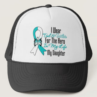 Cervical Cancer Ribbon My Hero My Daughter Trucker Hat